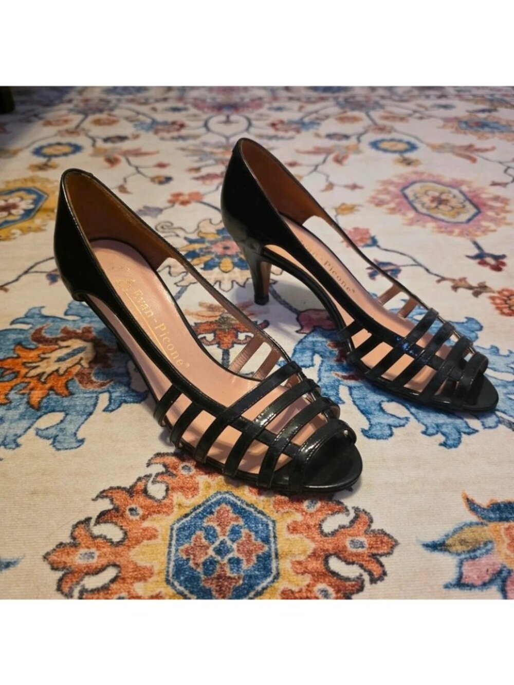 Vintage Evan-Picone Made in Italy Black Leather d'Orsay Peep Toe Heels Size 5.5M